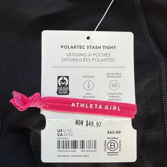 NWT Athleta Girls Polartec Stash Tight in black, size Large / 12. 🖤 - Picture 8 of 9